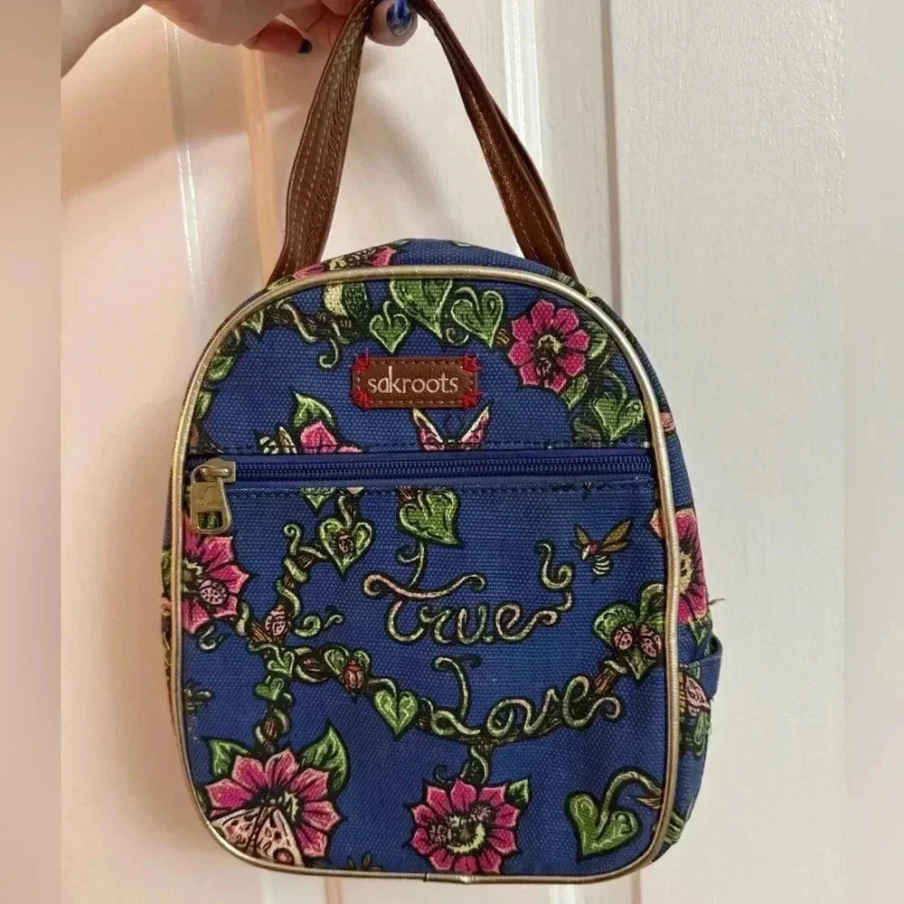 Sakroots Lunch Bag Thermal 9" x 4" x 7" Floral "True Love" Peace Insulated